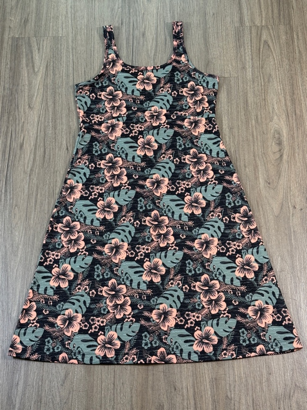 Columbia Black Tropical Floral Dress with Orange Pink Teal Print, Size XS TS